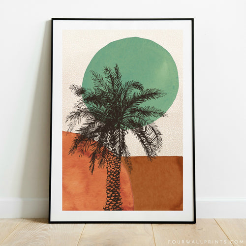 Black Palm On White Polka