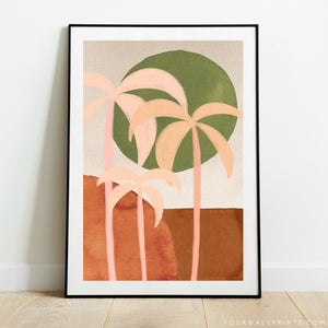 Coral Palms On White Polka