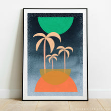 Load image into Gallery viewer, Mint Moon With Three Palms (Polka Frame)