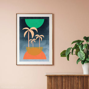 Mint Moon With Three Palms (Polka Frame)