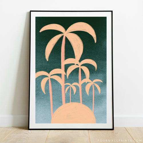 Peach Palms On Green Sky