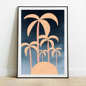 Peach Palms On Blue Sky