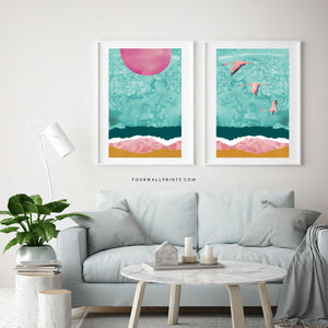 Pair of Prints : Flying In The Pink & Turquoise No.1