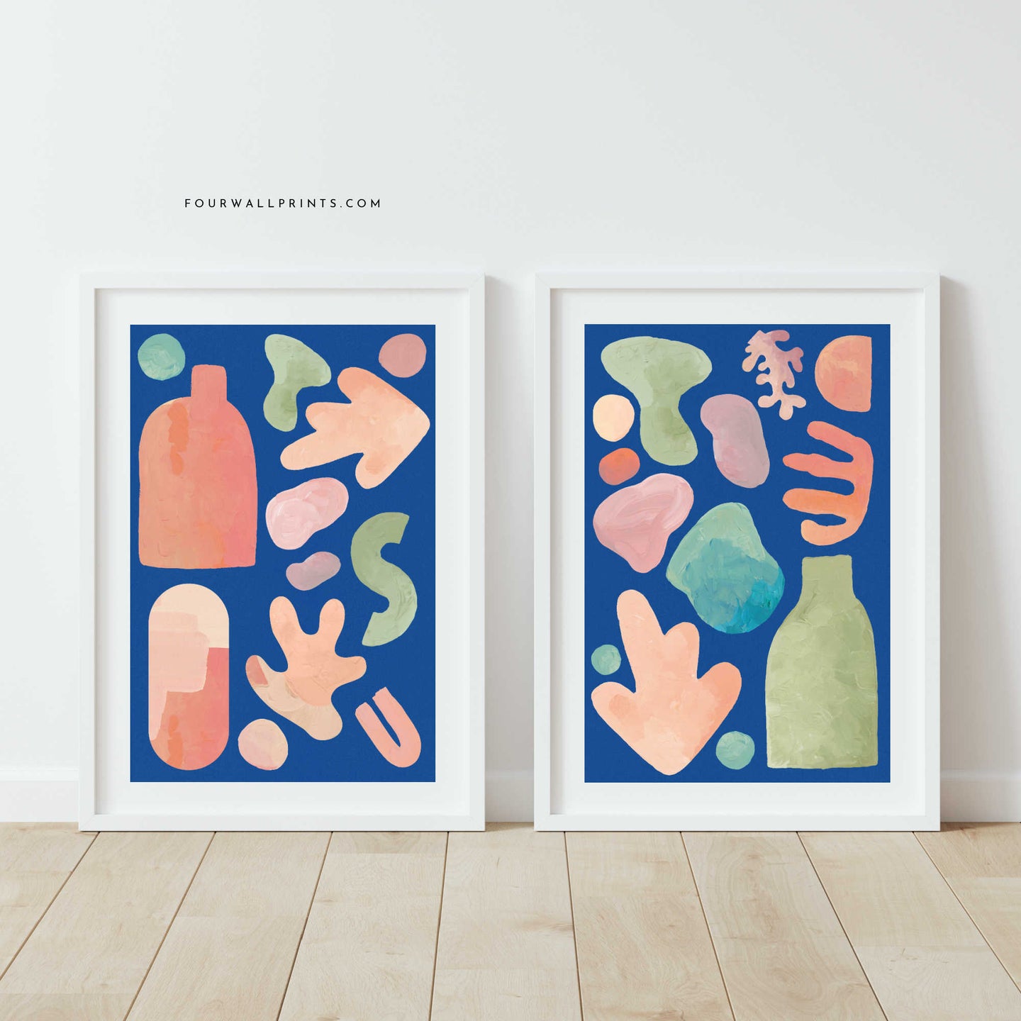 Pair of Prints : Vase Abstracts On Blue