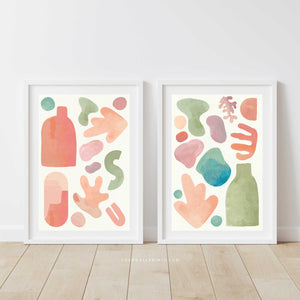 Pair of Prints : Vase Abstracts On White