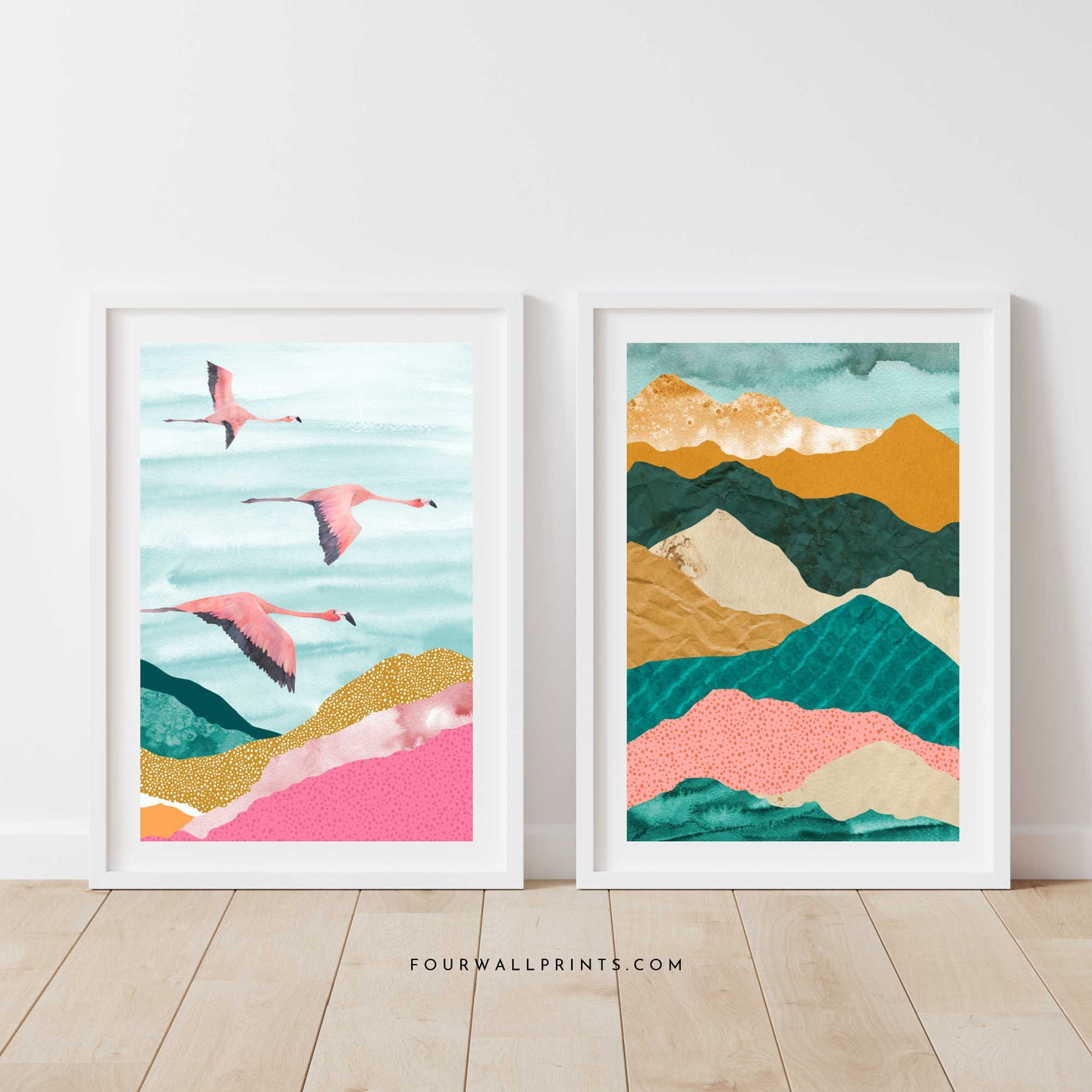 Pair of Prints : Flying In The Pink & Turquoise No.2
