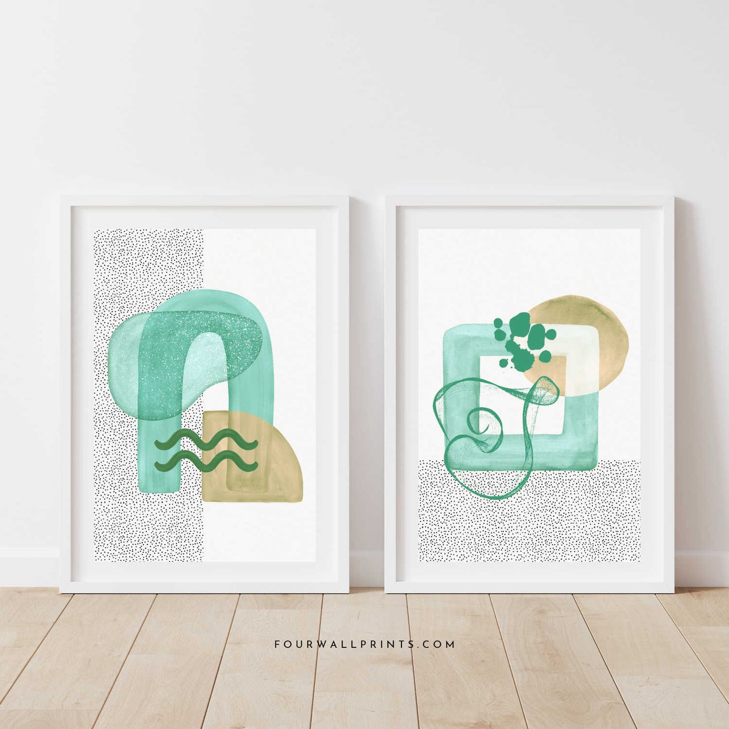 Pair of Prints : Green Shapes No.1