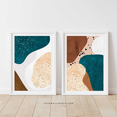 Pair of Prints : Teal & Brown One