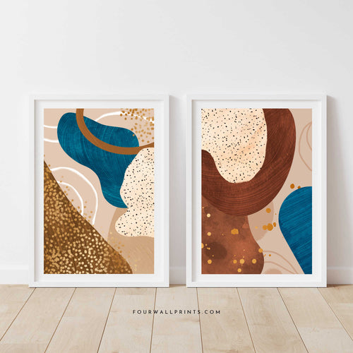 Pair of Prints : Teal & Brown Two